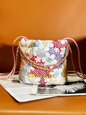 Chanel 22 Mini Handbag AS3980 Lace Patchwork & Gold-Tone Metal Multicolour - Default Title - View 1