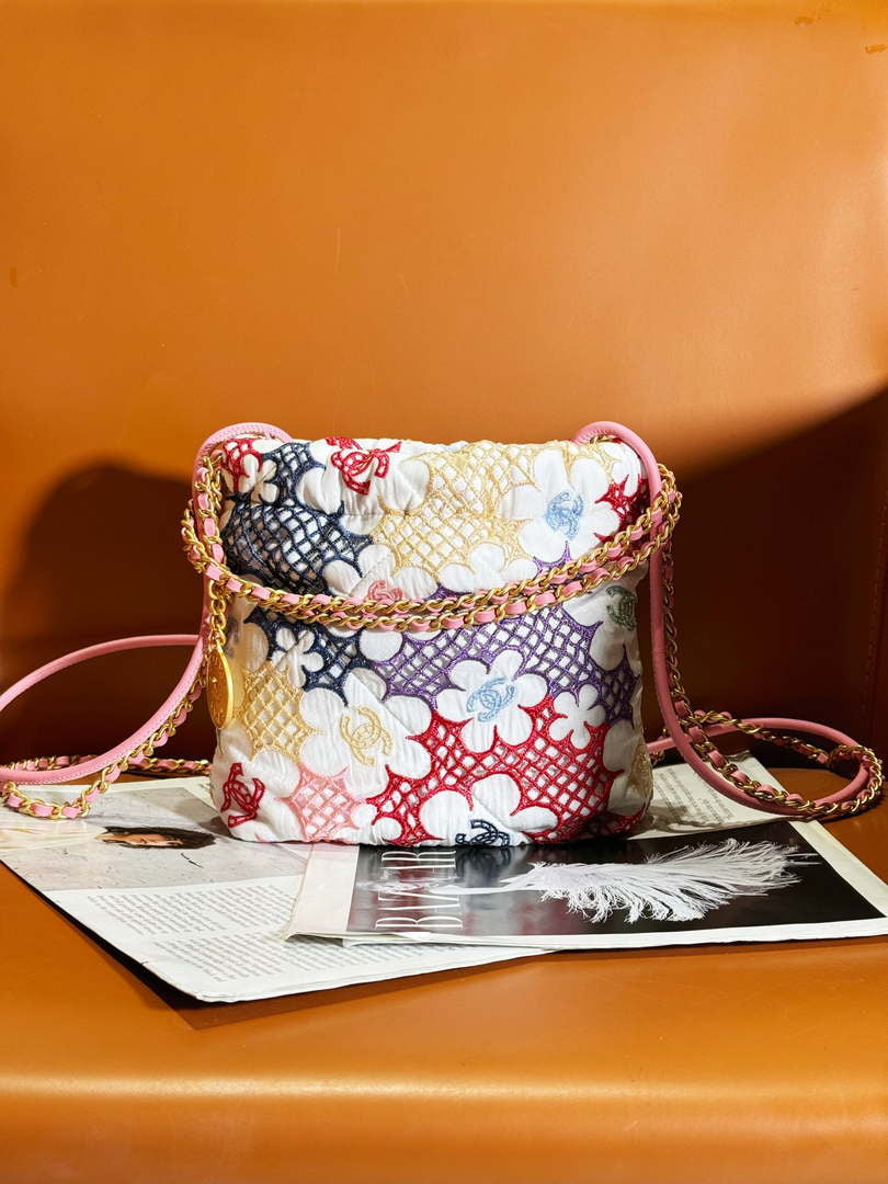 Chanel 22 Mini Handbag AS3980 Lace Patchwork & Gold-Tone Metal Multicolour - Default Title - View 2