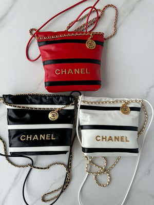 Chanel 22 Mini Handbag AS3980 Shiny Calfskin & Gold-Tone Metal White & Black - Default Title - View 2