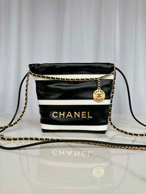 Chanel 22 Mini Handbag AS3980 Shiny Calfskin & Gold-Tone Metal Black & White - Default Title - View 1