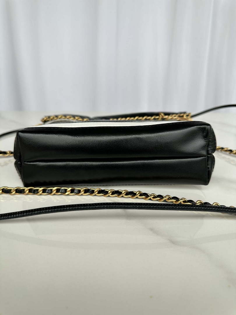 Chanel 22 Mini Handbag AS3980 Shiny Calfskin & Gold-Tone Metal Black & White
