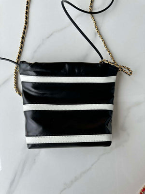 Chanel 22 Mini Handbag AS3980 Shiny Calfskin & Gold-Tone Metal Black & White - Default Title - View 6