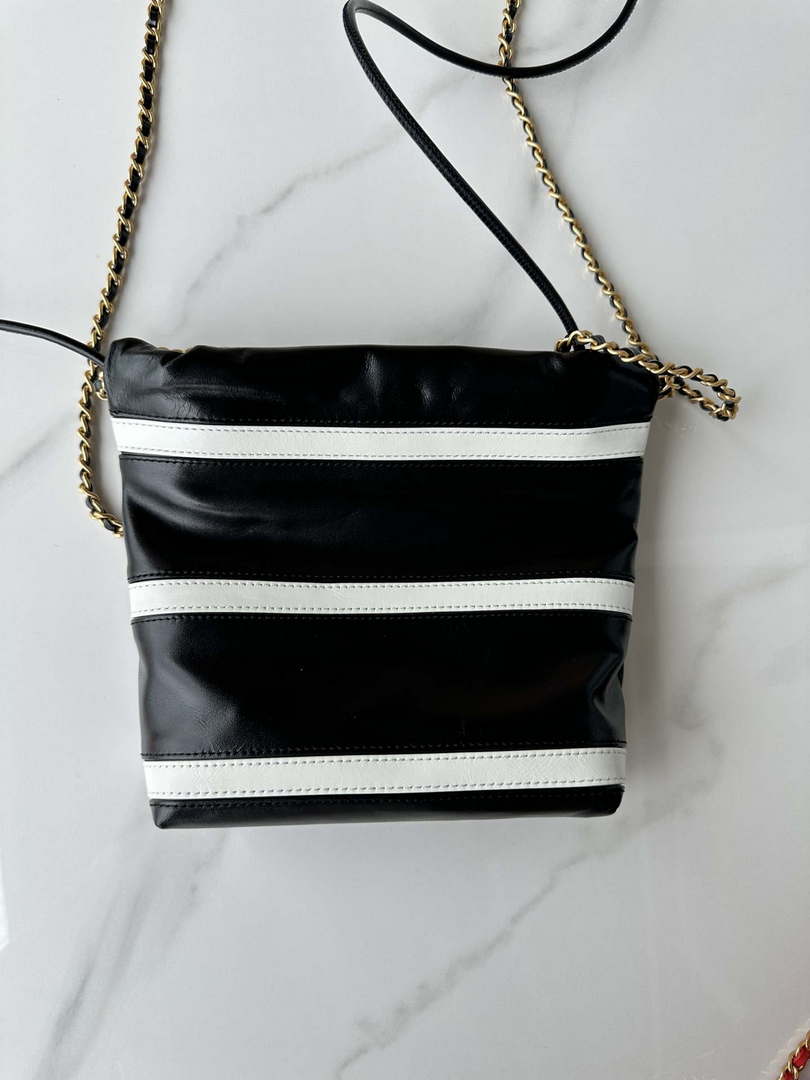 Chanel 22 Mini Handbag AS3980 Shiny Calfskin & Gold-Tone Metal Black & White - Default Title - View 6