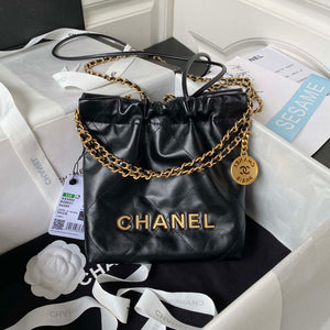 Chanel 22 Mini Handbag AS3980 Shiny Calfskin & Gold-Tone Metal Black - Default Title - View 1