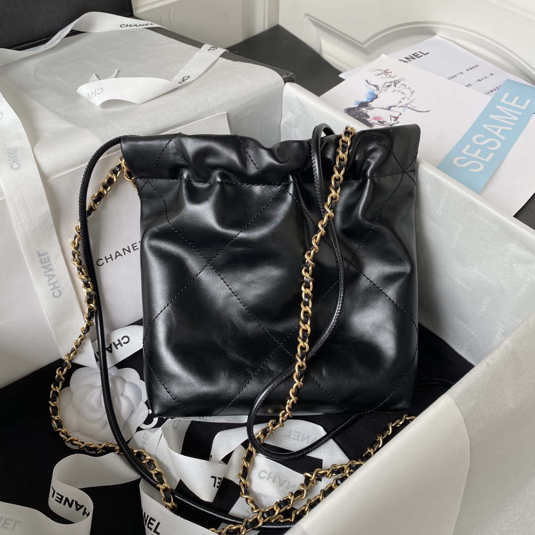 Chanel 22 Mini Handbag AS3980 Shiny Calfskin & Gold-Tone Metal Black - Default Title - View 2