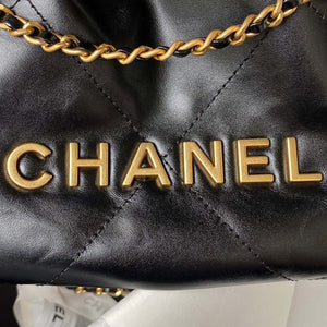 Chanel 22 Mini Handbag AS3980 Shiny Calfskin & Gold-Tone Metal Black - Default Title - View 3