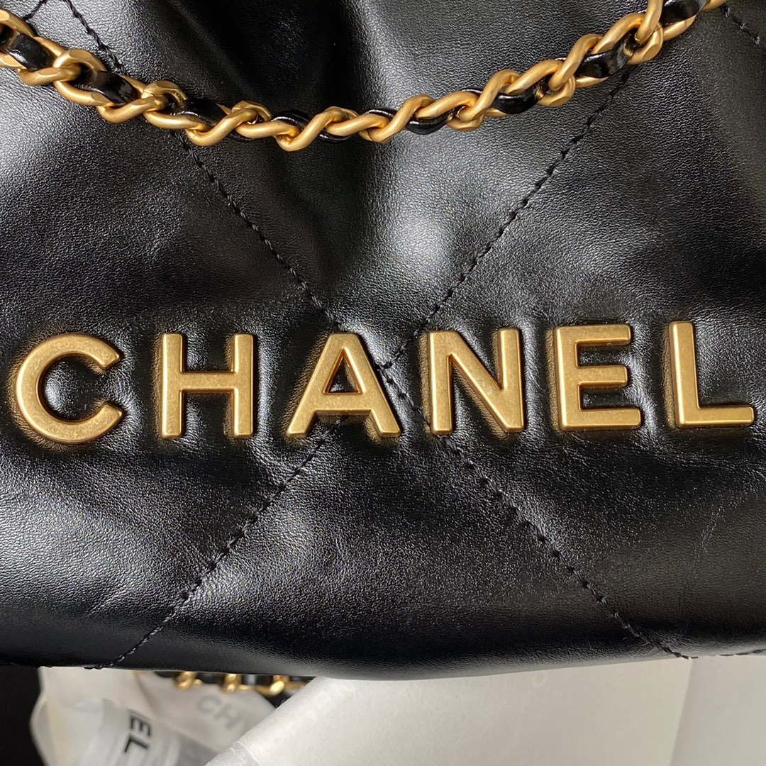 Chanel 22 Mini Handbag AS3980 Shiny Calfskin & Gold-Tone Metal Black