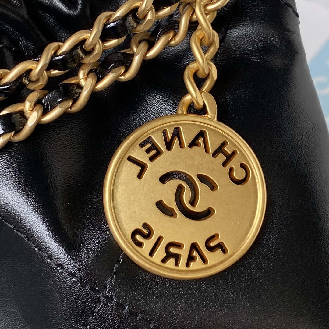 Chanel 22 Mini Handbag AS3980 Shiny Calfskin & Gold-Tone Metal Black - Default Title - View 4