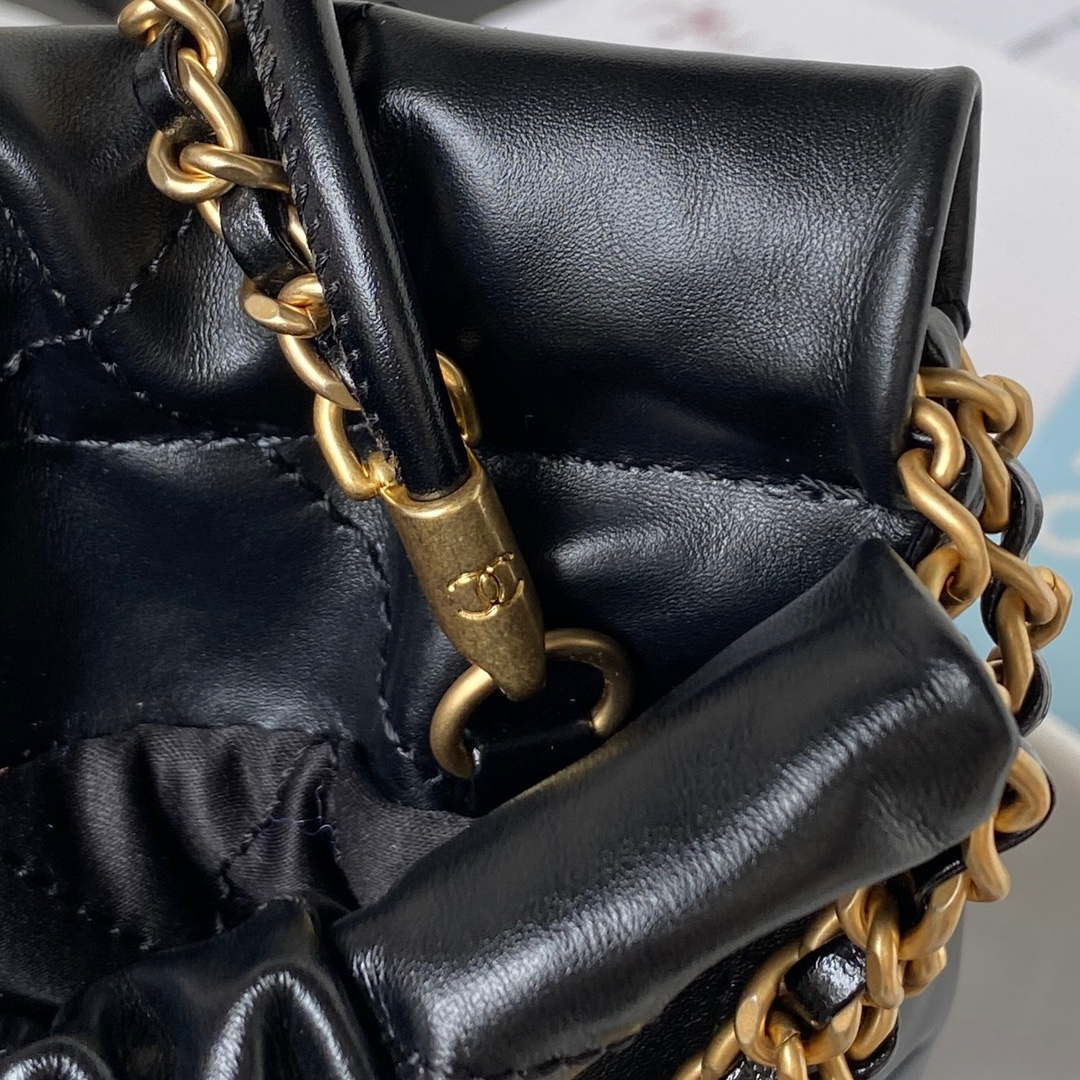 Chanel 22 Mini Handbag AS3980 Shiny Calfskin & Gold-Tone Metal Black - Default Title - View 5