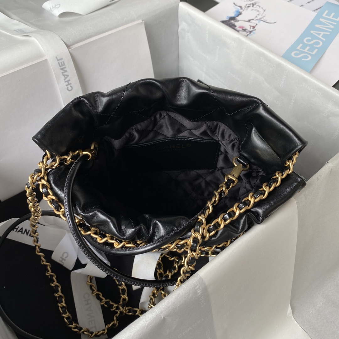 Chanel 22 Mini Handbag AS3980 Shiny Calfskin & Gold-Tone Metal Black - Default Title - View 7