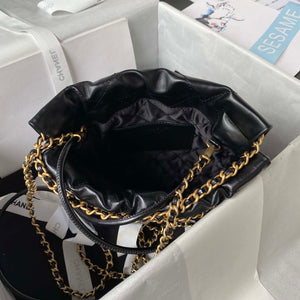 Chanel 22 Mini Handbag AS3980 Shiny Calfskin & Gold-Tone Metal Black - Default Title - View 7