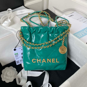 Chanel 22 Mini Handbag AS3980 Shiny Calfskin & Gold-Tone Metal Green - Default Title - View 1