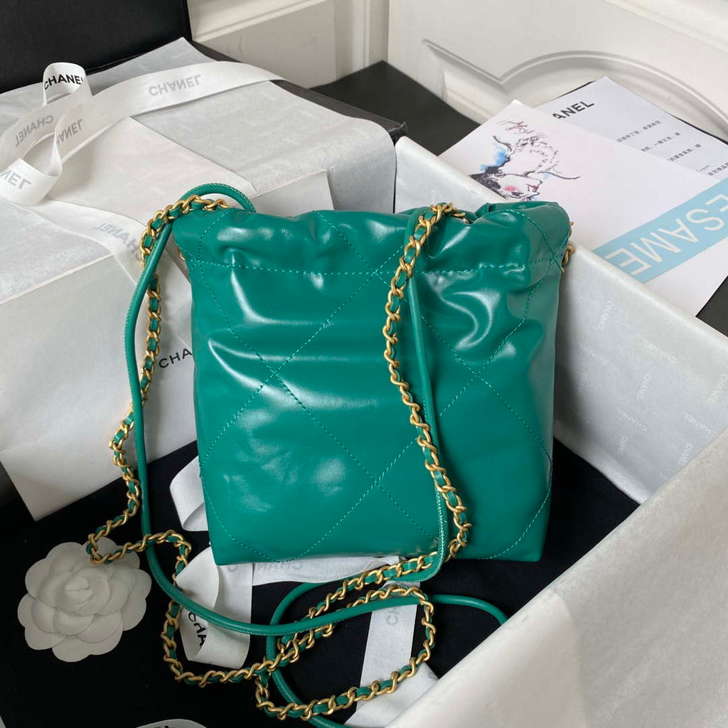 Chanel 22 Mini Handbag AS3980 Shiny Calfskin & Gold-Tone Metal Green