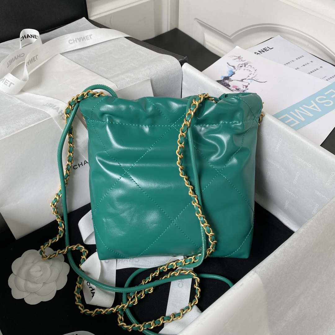 Chanel 22 Mini Handbag AS3980 Shiny Calfskin & Gold-Tone Metal Green - Default Title - View 2