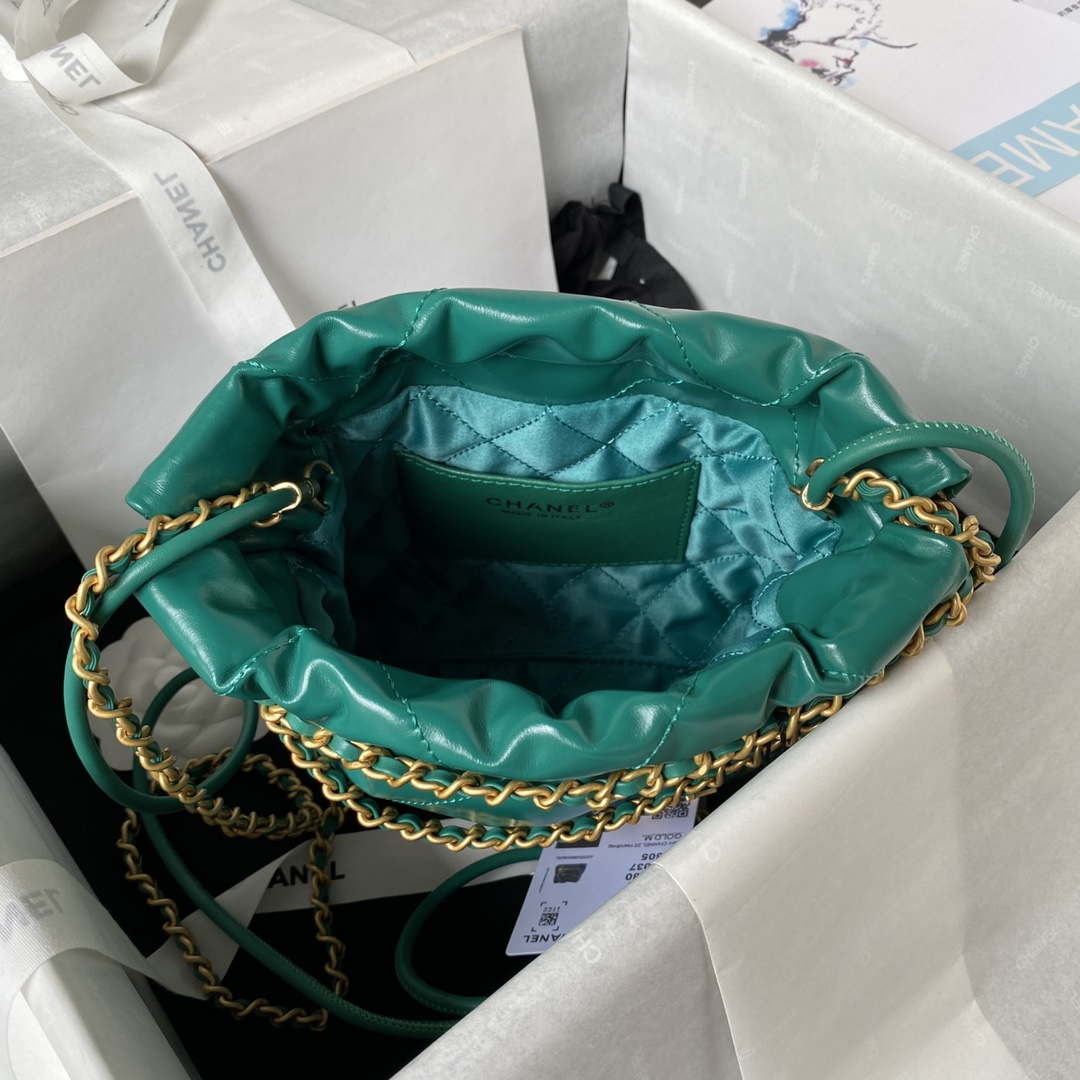 Chanel 22 Mini Handbag AS3980 Shiny Calfskin & Gold-Tone Metal Green - Default Title - View 6