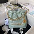 Chanel 22 Mini Handbag AS3980 Shiny Calfskin & Gold-Tone Metal Green Gray - Default Title - View 1