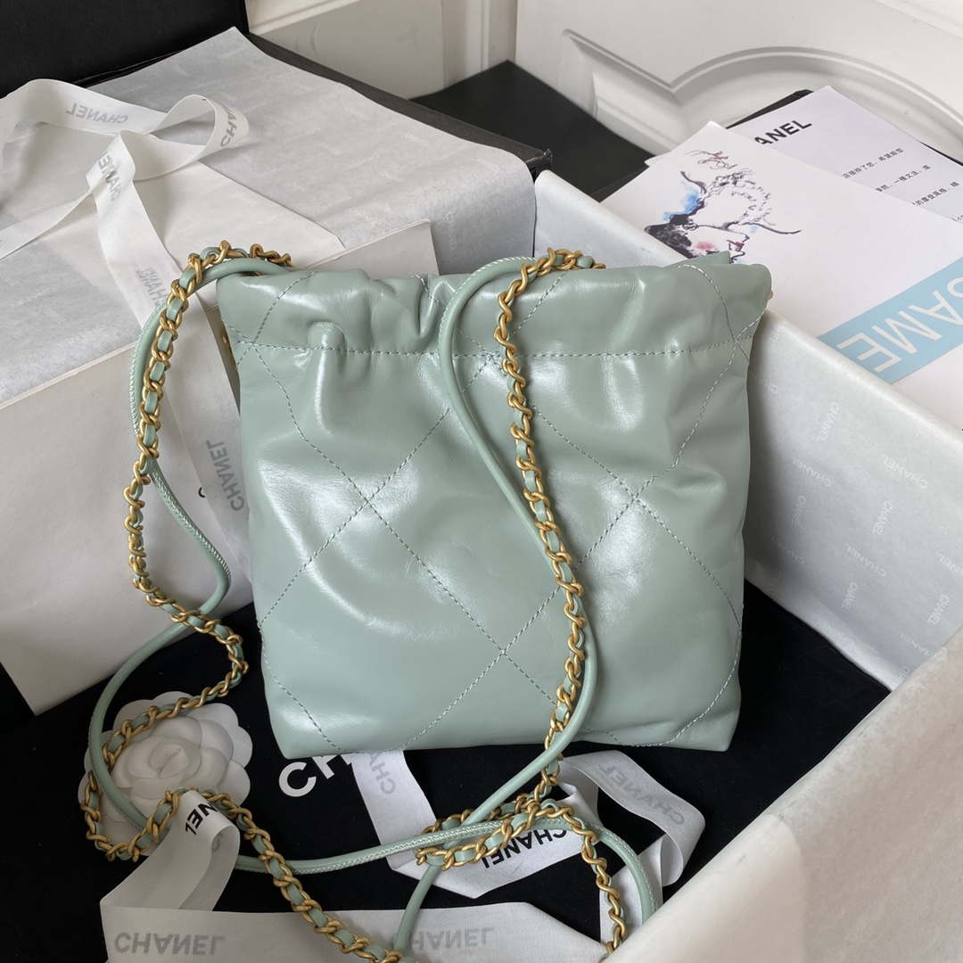 Chanel 22 Mini Handbag AS3980 Shiny Calfskin & Gold-Tone Metal Green Gray - Default Title - View 2