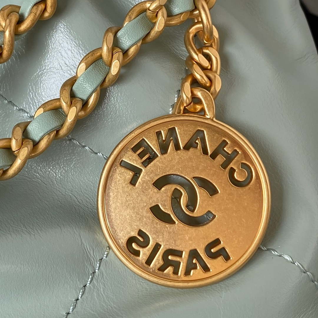 Chanel 22 Mini Handbag AS3980 Shiny Calfskin & Gold-Tone Metal Green Gray - Default Title - View 3