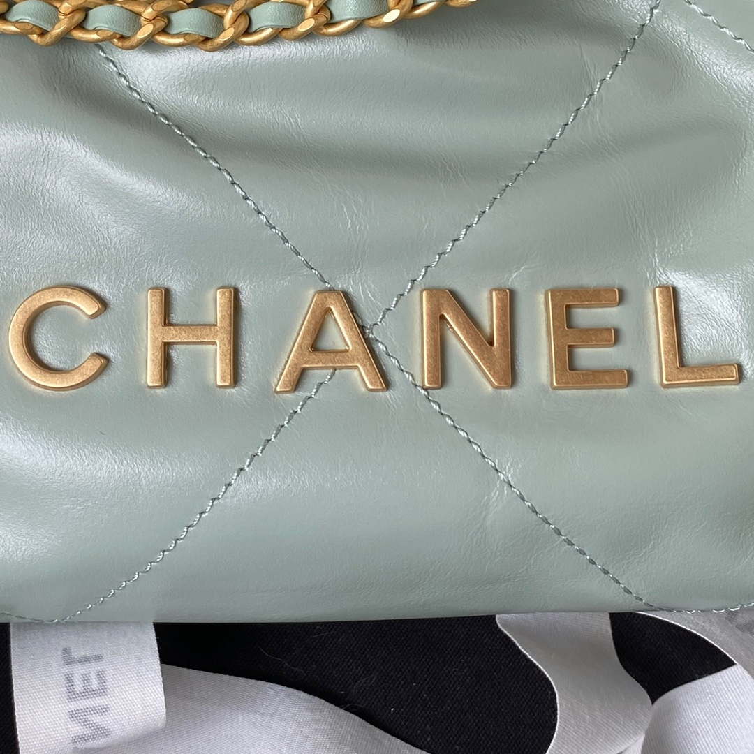 Chanel 22 Mini Handbag AS3980 Shiny Calfskin & Gold-Tone Metal Green Gray - Default Title - View 4