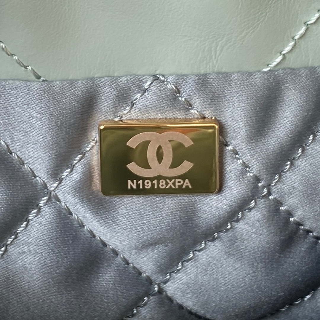 Chanel 22 Mini Handbag AS3980 Shiny Calfskin & Gold-Tone Metal Green Gray - Default Title - View 8