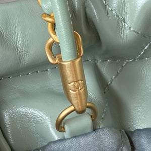 Chanel 22 Mini Handbag AS3980 Shiny Calfskin & Gold-Tone Metal Green Gray - Default Title - View 9