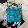 Chanel 22 Mini Handbag AS3980 Shiny Calfskin & Gold-Tone Metal Lake Blue - Default Title - View 1
