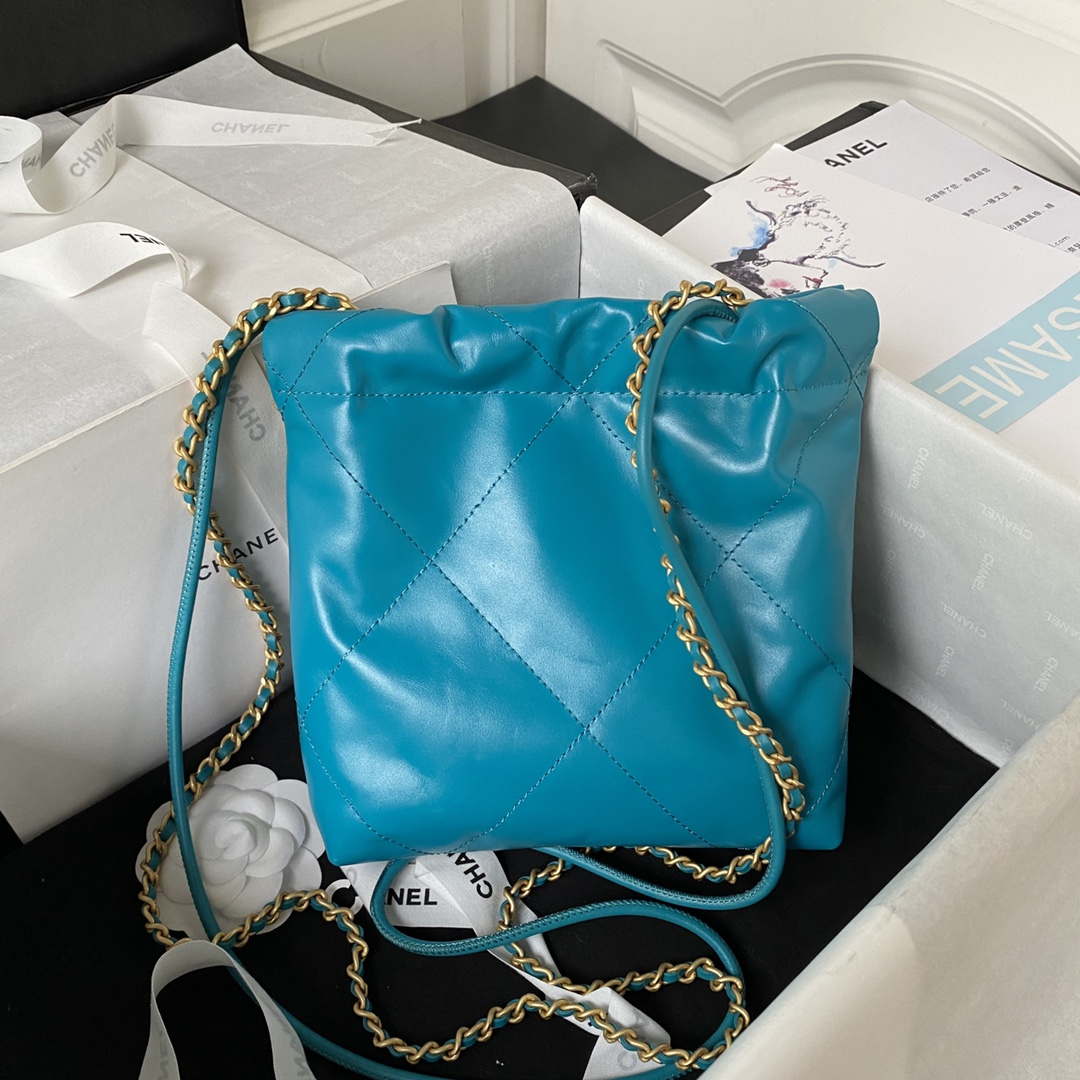 Chanel 22 Mini Handbag AS3980 Shiny Calfskin & Gold-Tone Metal Lake Blue - Default Title - View 2