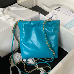 Chanel 22 Mini Handbag AS3980 Shiny Calfskin & Gold-Tone Metal Lake Blue - Default Title - View 2