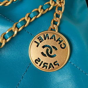 Chanel 22 Mini Handbag AS3980 Shiny Calfskin & Gold-Tone Metal Lake Blue - Default Title - View 4