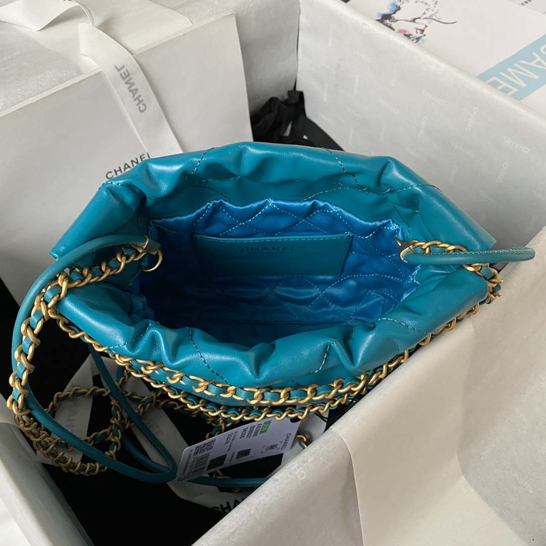Chanel 22 Mini Handbag AS3980 Shiny Calfskin & Gold-Tone Metal Lake Blue - Default Title - View 6