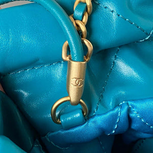 Chanel 22 Mini Handbag AS3980 Shiny Calfskin & Gold-Tone Metal Lake Blue - Default Title - View 7
