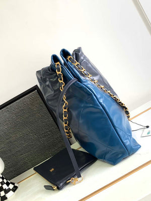 Chanel 22 Mini Handbag AS3980 Shiny Calfskin & Gold-Tone Metal Navy Blue - Default Title - View 2