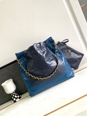 Chanel 22 Mini Handbag AS3980 Shiny Calfskin & Gold-Tone Metal Navy Blue - Default Title - View 3