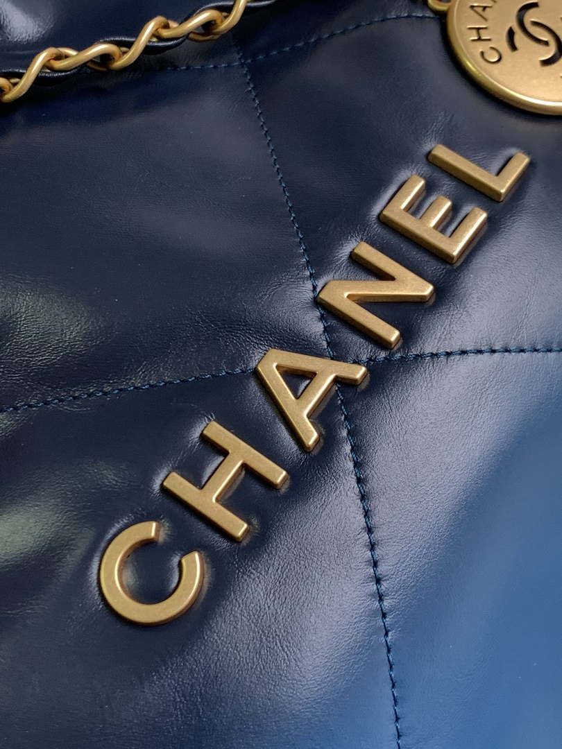 Chanel 22 Mini Handbag AS3980 Shiny Calfskin & Gold-Tone Metal Navy Blue - Default Title - View 5
