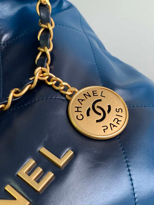 Chanel 22 Mini Handbag AS3980 Shiny Calfskin & Gold-Tone Metal Navy Blue - Default Title - View 6