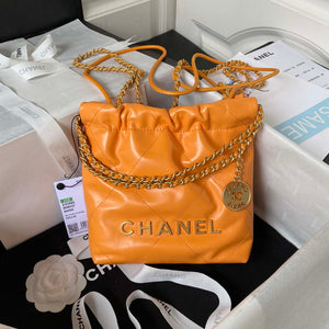 Chanel 22 Mini Handbag AS3980 Shiny Calfskin & Gold-Tone Metal Orange - Default Title - View 1