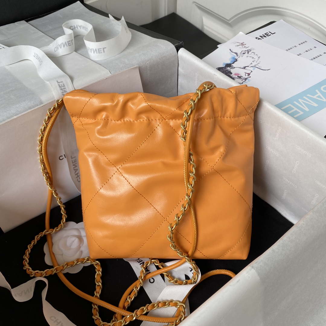 Chanel 22 Mini Handbag AS3980 Shiny Calfskin & Gold-Tone Metal Orange - Default Title - View 2