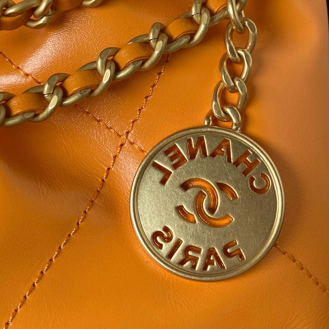 Chanel 22 Mini Handbag AS3980 Shiny Calfskin & Gold-Tone Metal Orange