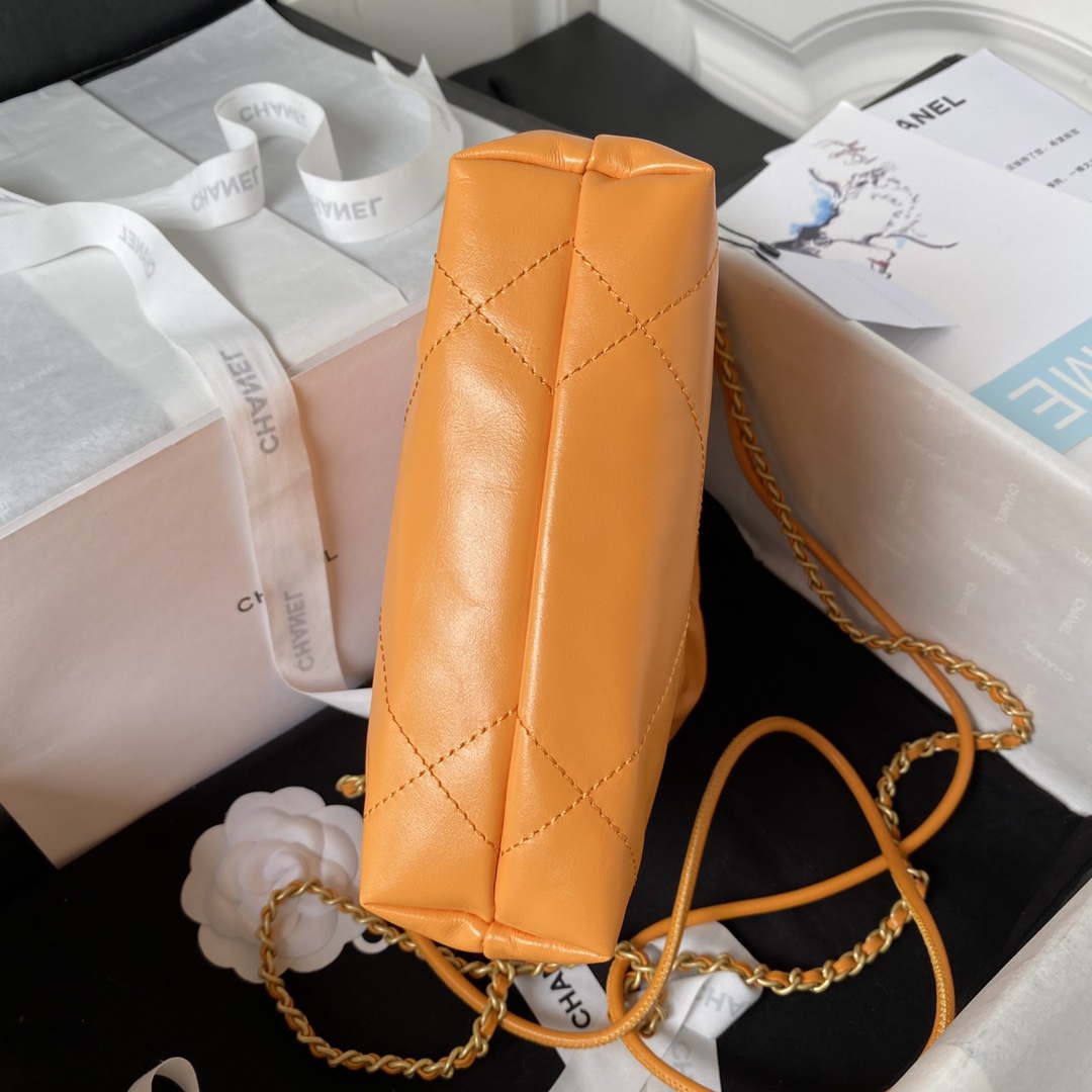 Chanel 22 Mini Handbag AS3980 Shiny Calfskin & Gold-Tone Metal Orange - Default Title - View 4