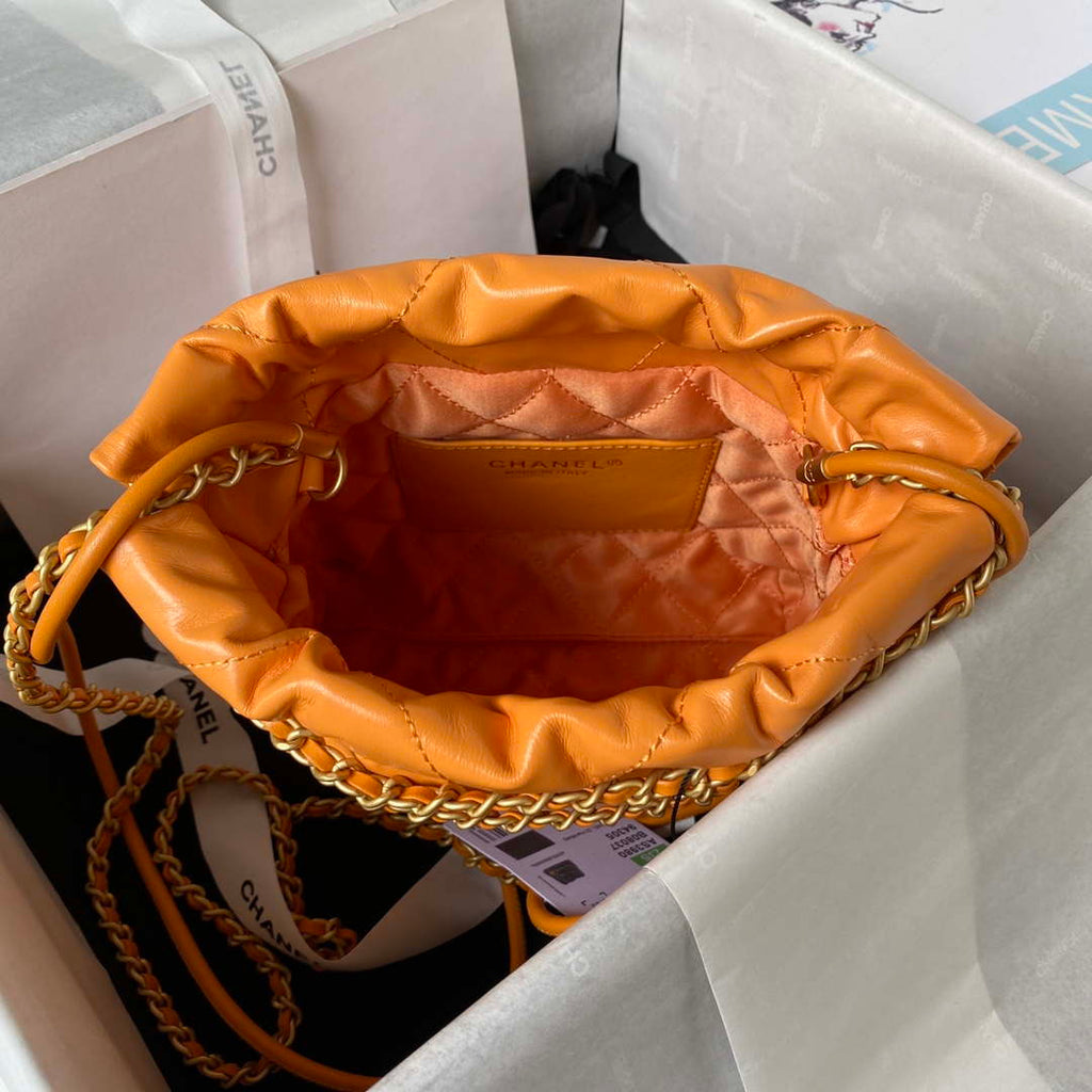 Chanel 22 Mini Handbag AS3980 Shiny Calfskin & Gold-Tone Metal Orange