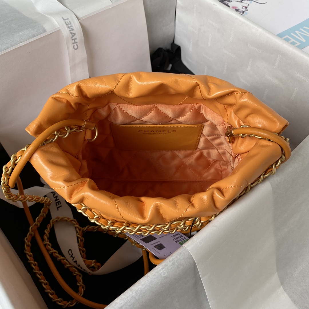 Chanel 22 Mini Handbag AS3980 Shiny Calfskin & Gold-Tone Metal Orange - Default Title - View 5