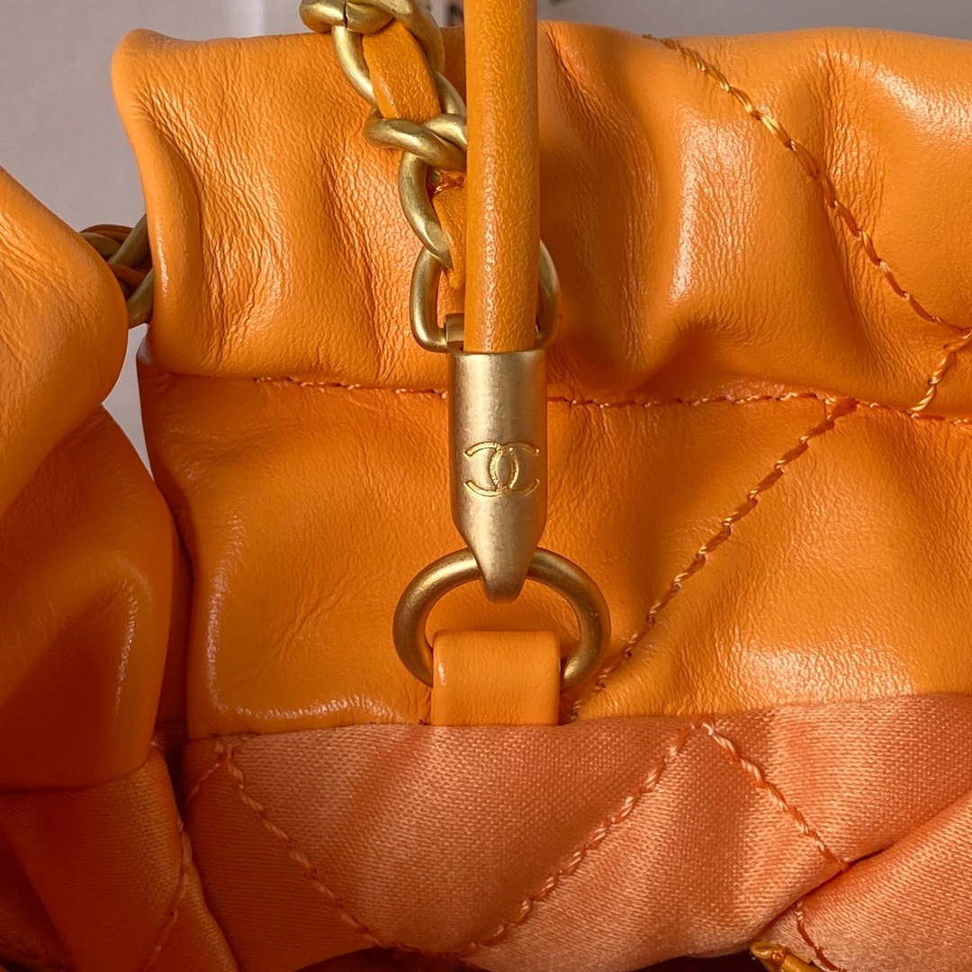 Chanel 22 Mini Handbag AS3980 Shiny Calfskin & Gold-Tone Metal Orange - Default Title - View 6