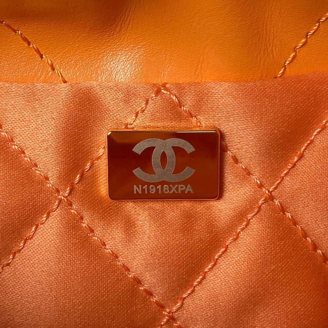 Chanel 22 Mini Handbag AS3980 Shiny Calfskin & Gold-Tone Metal Orange - Default Title - View 8