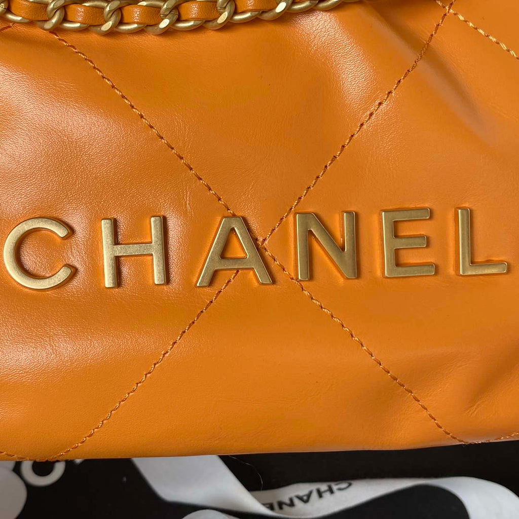 Chanel 22 Mini Handbag AS3980 Shiny Calfskin & Gold-Tone Metal Orange