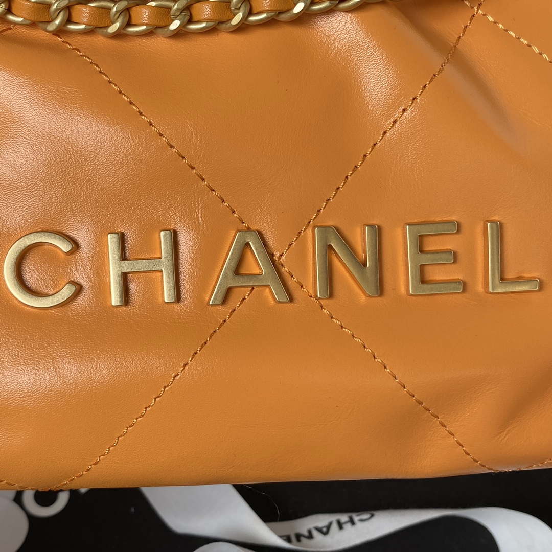 Chanel 22 Mini Handbag AS3980 Shiny Calfskin & Gold-Tone Metal Orange