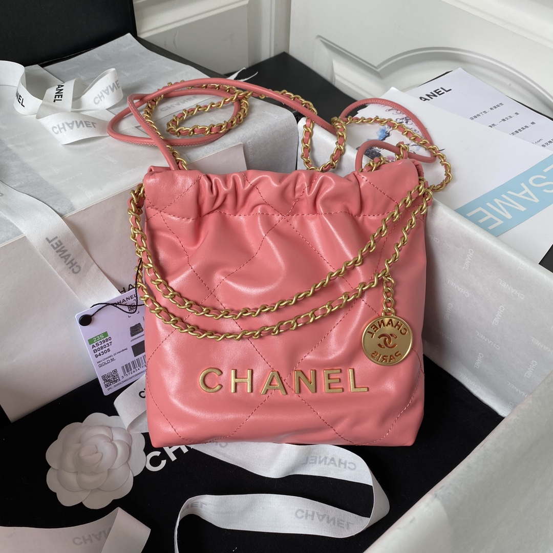 Chanel 22 Mini Handbag AS3980 Shiny Calfskin & Gold-Tone Metal Rose Pink - Default Title - View 1