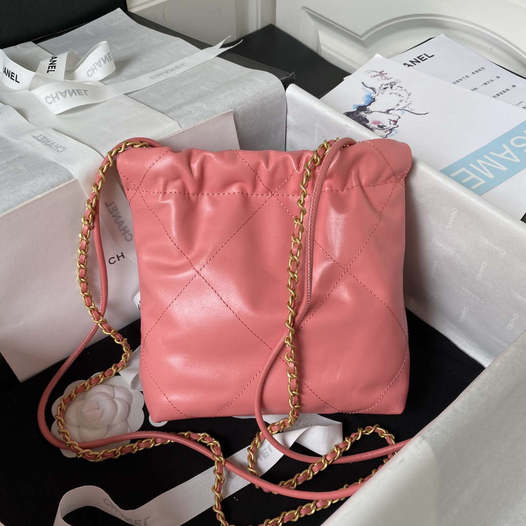 Chanel 22 Mini Handbag AS3980 Shiny Calfskin & Gold-Tone Metal Rose Pink - Default Title - View 2