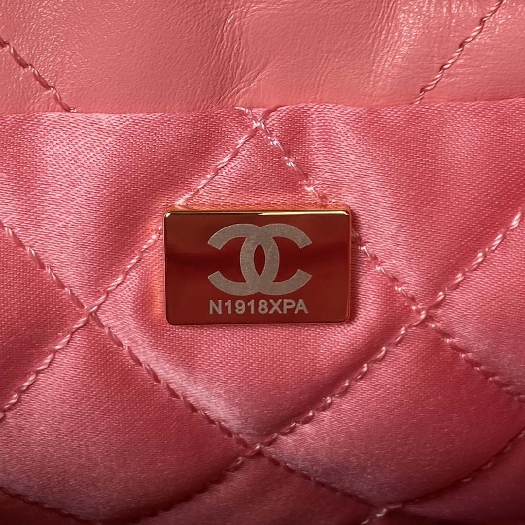 Chanel 22 Mini Handbag AS3980 Shiny Calfskin & Gold-Tone Metal Rose Pink - Default Title - View 9