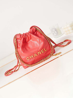Chanel 22 Mini Handbag AS3980 Shiny Calfskin & Gold-Tone Metal Red - Default Title - View 1