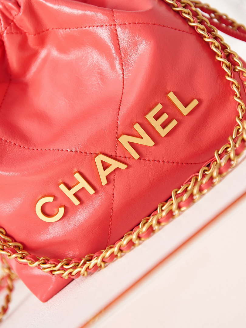 Chanel 22 Mini Handbag AS3980 Shiny Calfskin & Gold-Tone Metal Red